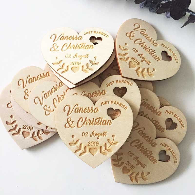 Personalized Wedding Laser Heart Save the Date Magnets, Custom wood rustic save the date, party favors gifts